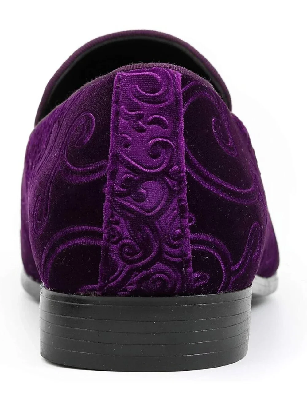 Amali Men Purple Paisley Embossed Velvet Loafers Satin Trim Slip On Tuxedo Shoes